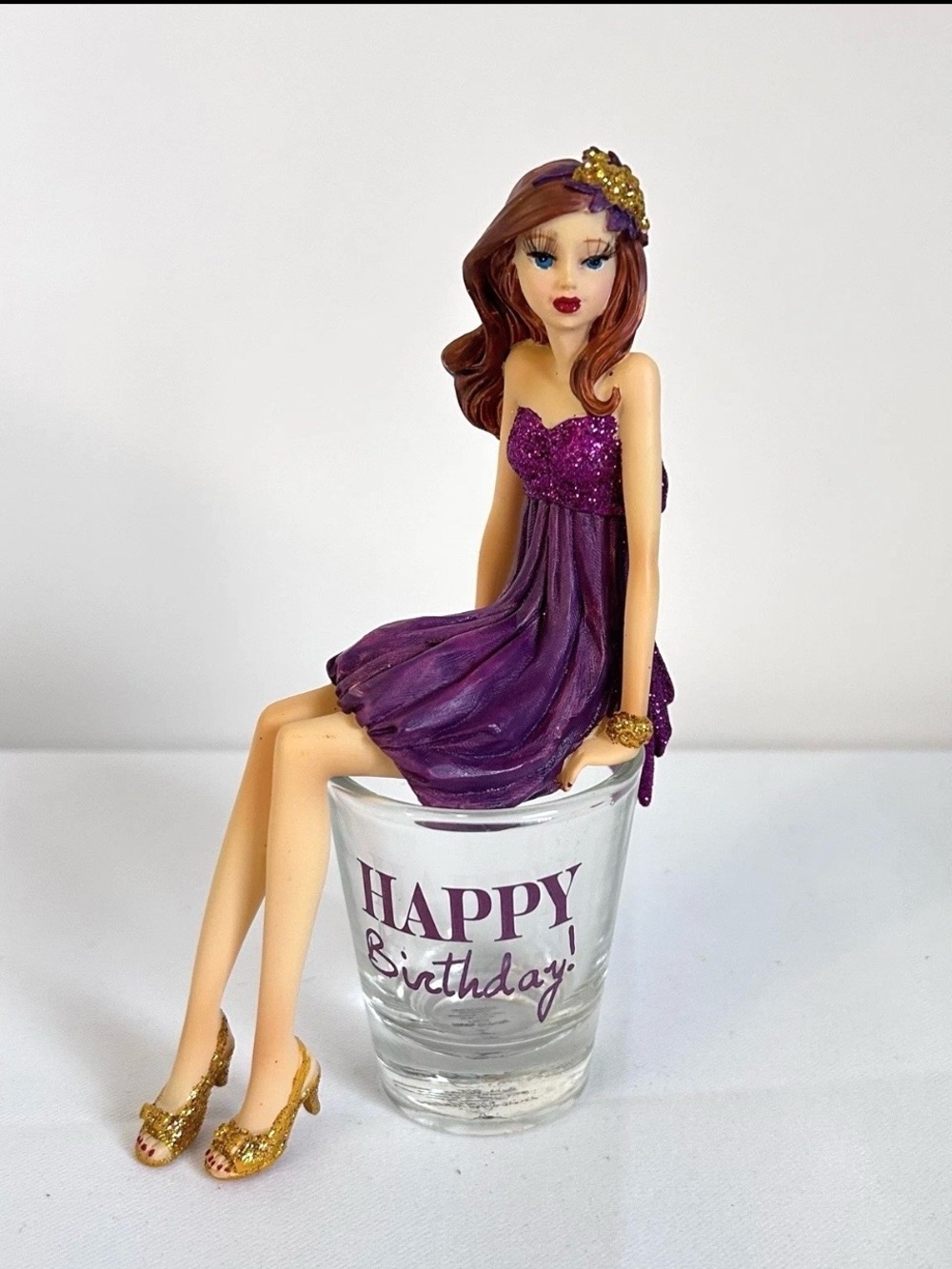 Hiccup Happy Birthday Girl On Shot Glass Purple, Gold and Glittery Accents